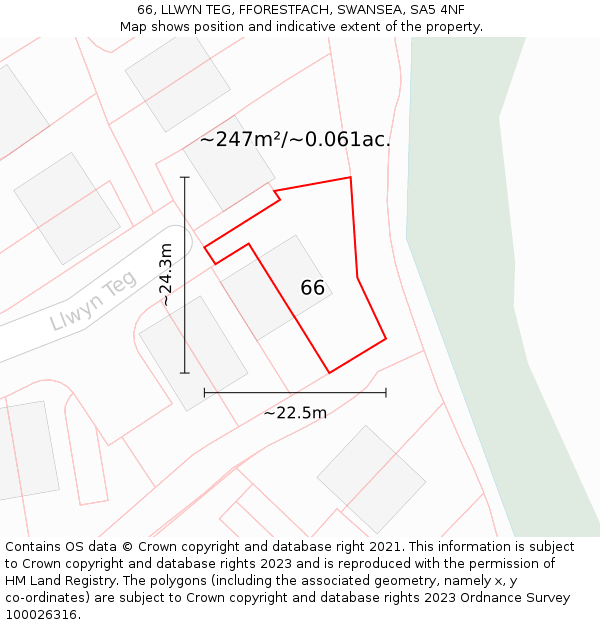 66, LLWYN TEG, FFORESTFACH, SWANSEA, SA5 4NF: Plot and title map