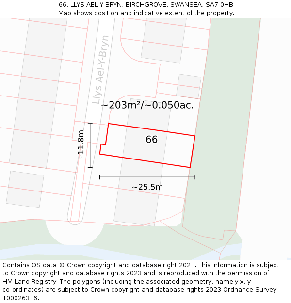 66, LLYS AEL Y BRYN, BIRCHGROVE, SWANSEA, SA7 0HB: Plot and title map