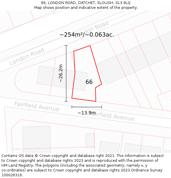 66, LONDON ROAD, DATCHET, SLOUGH, SL3 9LQ: Plot and title map