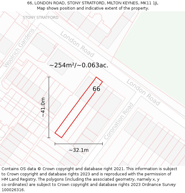 66, LONDON ROAD, STONY STRATFORD, MILTON KEYNES, MK11 1JL: Plot and title map