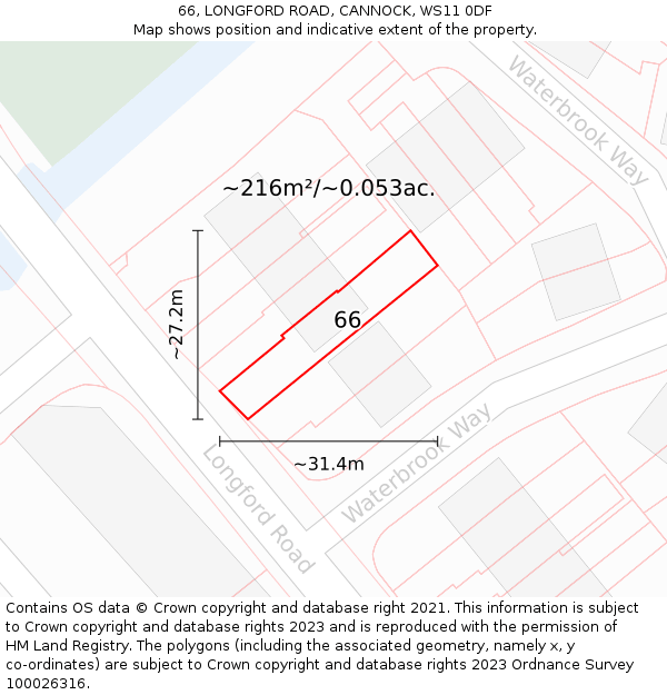 66, LONGFORD ROAD, CANNOCK, WS11 0DF: Plot and title map