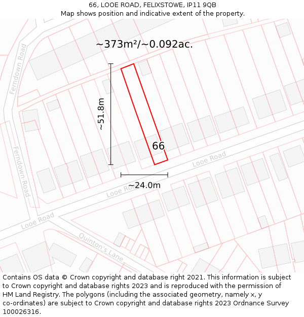 66, LOOE ROAD, FELIXSTOWE, IP11 9QB: Plot and title map