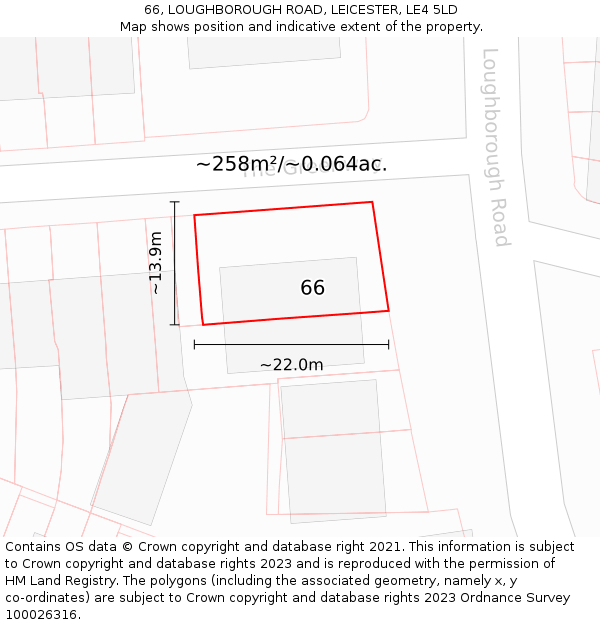 66, LOUGHBOROUGH ROAD, LEICESTER, LE4 5LD: Plot and title map