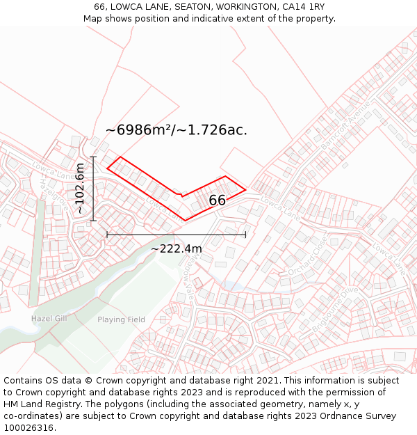 66, LOWCA LANE, SEATON, WORKINGTON, CA14 1RY: Plot and title map