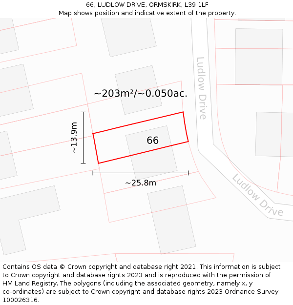 66, LUDLOW DRIVE, ORMSKIRK, L39 1LF: Plot and title map