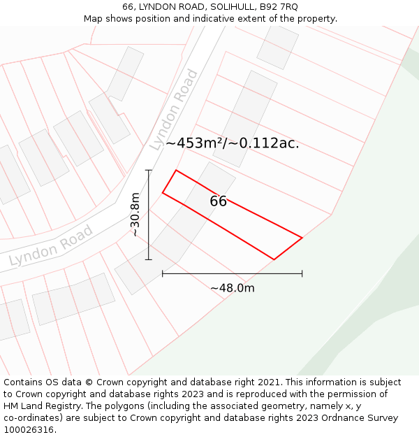 66, LYNDON ROAD, SOLIHULL, B92 7RQ: Plot and title map