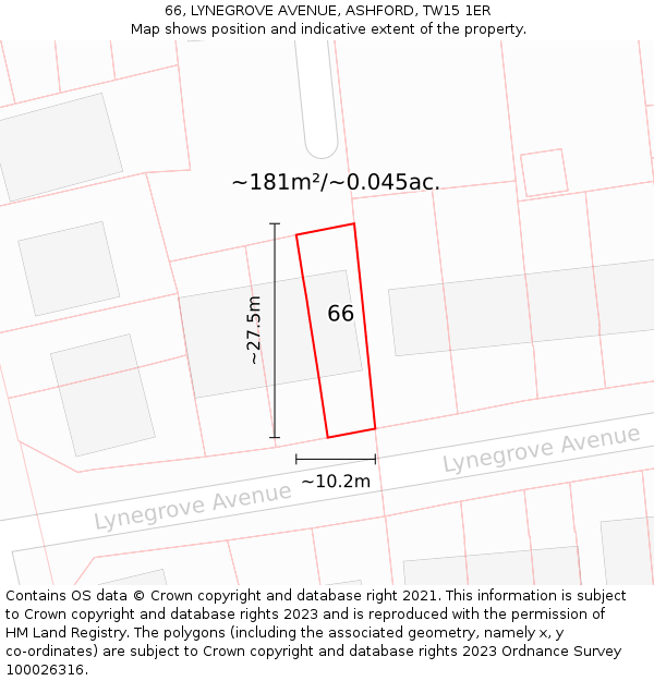 66, LYNEGROVE AVENUE, ASHFORD, TW15 1ER: Plot and title map