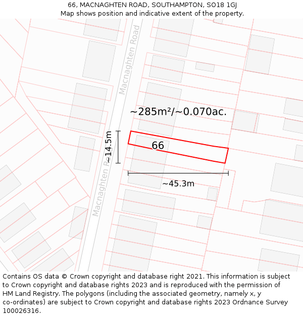 66, MACNAGHTEN ROAD, SOUTHAMPTON, SO18 1GJ: Plot and title map