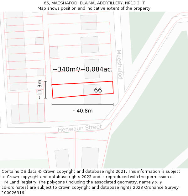 66, MAESHAFOD, BLAINA, ABERTILLERY, NP13 3HT: Plot and title map