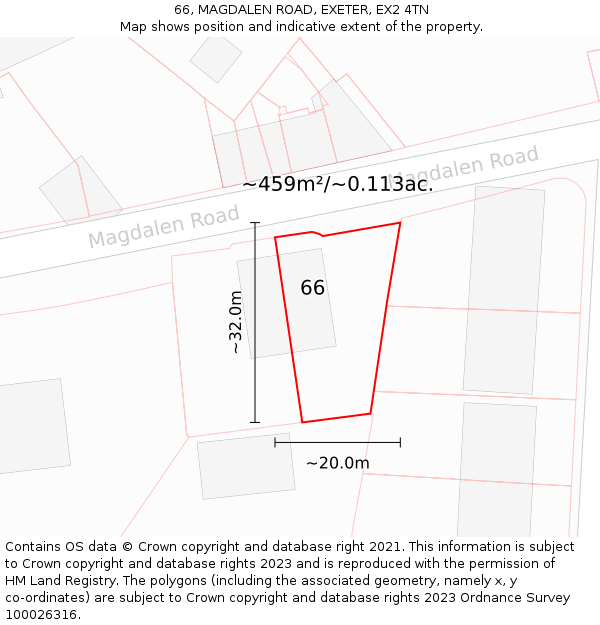 66, MAGDALEN ROAD, EXETER, EX2 4TN: Plot and title map