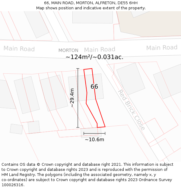 66, MAIN ROAD, MORTON, ALFRETON, DE55 6HH: Plot and title map