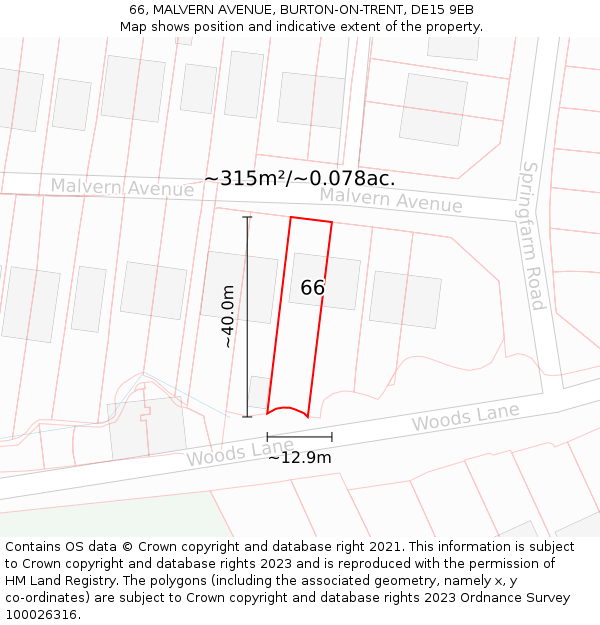 66, MALVERN AVENUE, BURTON-ON-TRENT, DE15 9EB: Plot and title map