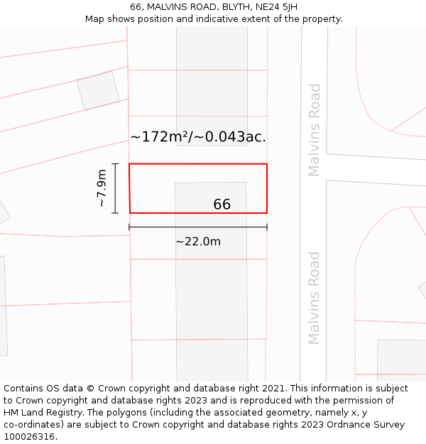 66, MALVINS ROAD, BLYTH, NE24 5JH: Plot and title map