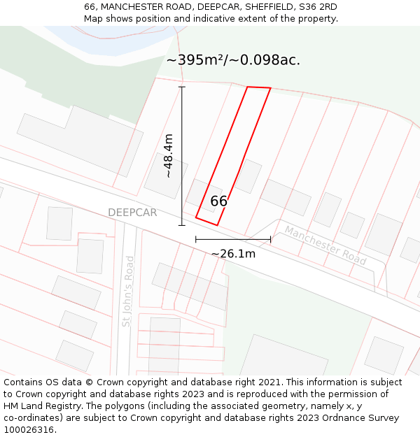 66, MANCHESTER ROAD, DEEPCAR, SHEFFIELD, S36 2RD: Plot and title map