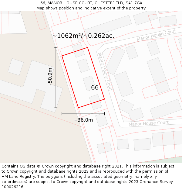 66, MANOR HOUSE COURT, CHESTERFIELD, S41 7GX: Plot and title map