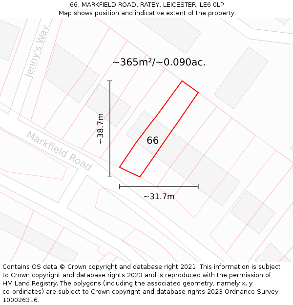 66, MARKFIELD ROAD, RATBY, LEICESTER, LE6 0LP: Plot and title map
