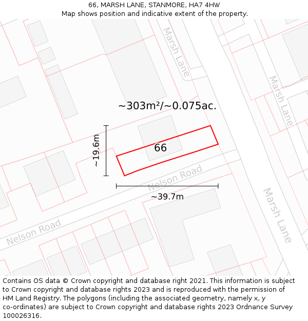 66, MARSH LANE, STANMORE, HA7 4HW: Plot and title map