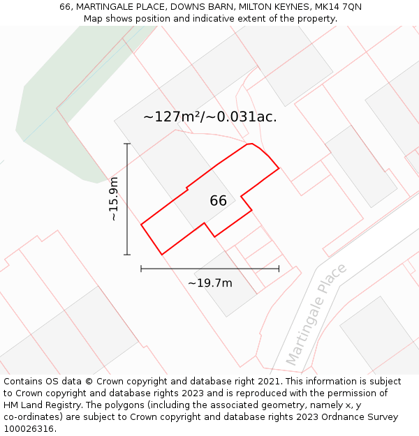 66, MARTINGALE PLACE, DOWNS BARN, MILTON KEYNES, MK14 7QN: Plot and title map