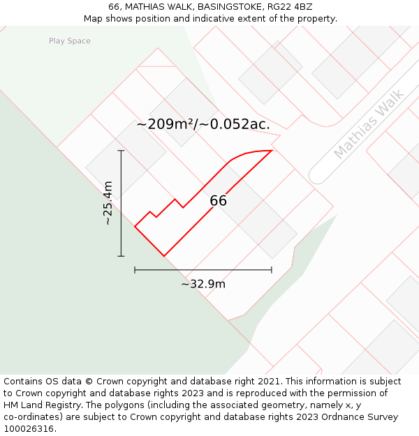 66, MATHIAS WALK, BASINGSTOKE, RG22 4BZ: Plot and title map