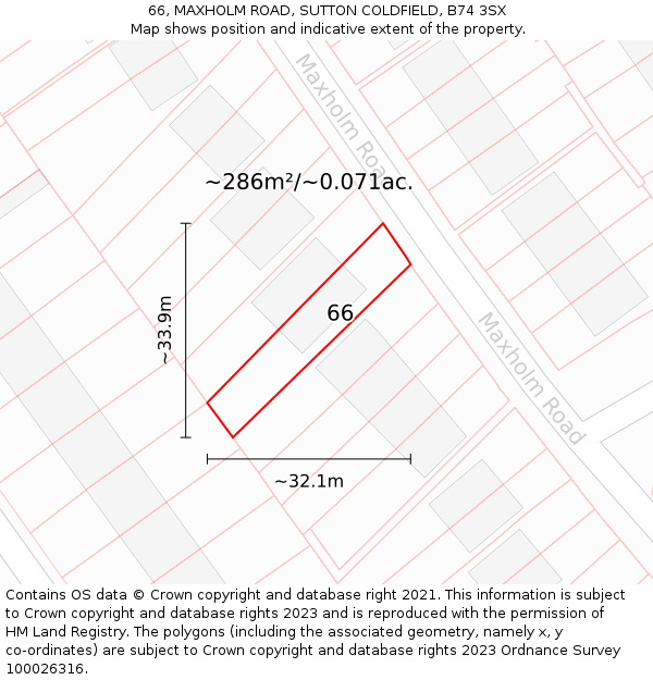 66, MAXHOLM ROAD, SUTTON COLDFIELD, B74 3SX: Plot and title map