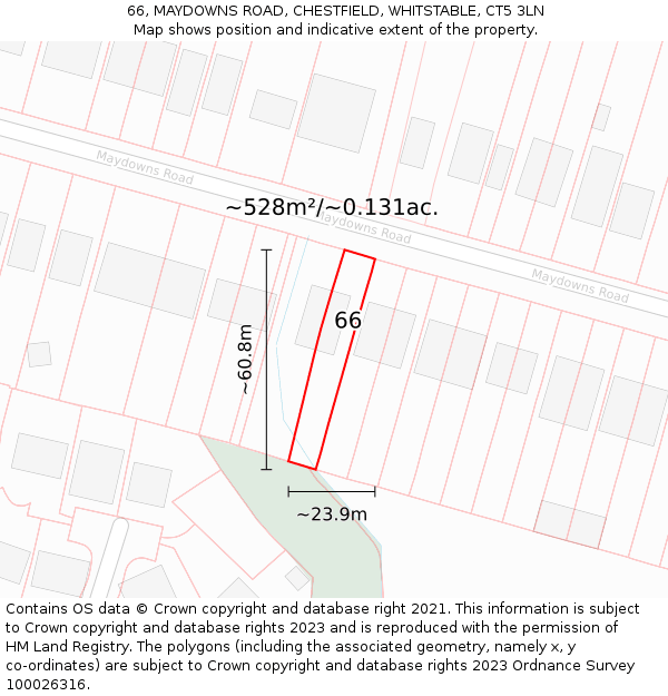 66, MAYDOWNS ROAD, CHESTFIELD, WHITSTABLE, CT5 3LN: Plot and title map