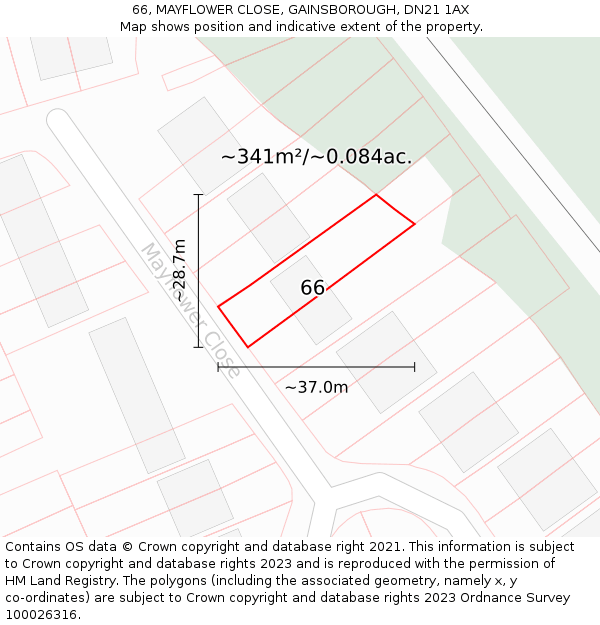 66, MAYFLOWER CLOSE, GAINSBOROUGH, DN21 1AX: Plot and title map