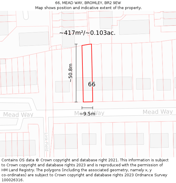 66, MEAD WAY, BROMLEY, BR2 9EW: Plot and title map