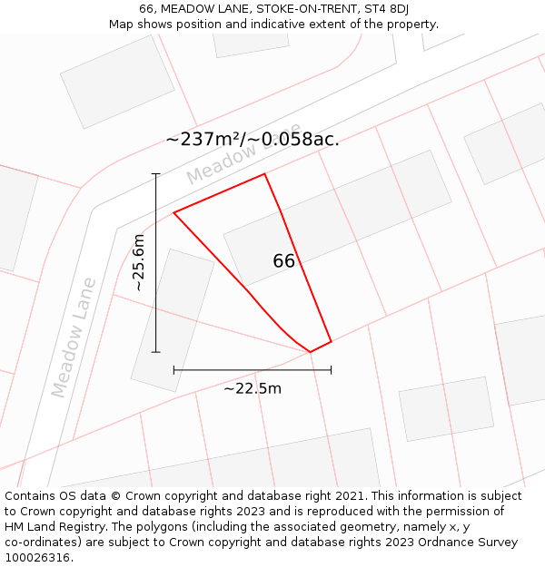 66, MEADOW LANE, STOKE-ON-TRENT, ST4 8DJ: Plot and title map
