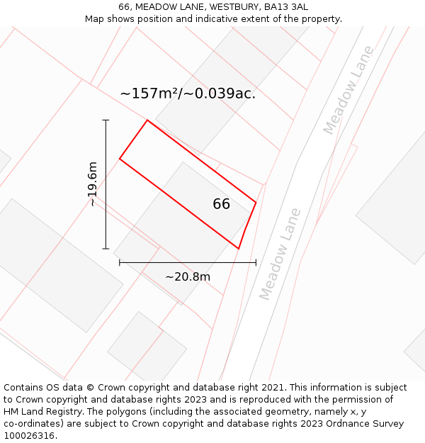 66, MEADOW LANE, WESTBURY, BA13 3AL: Plot and title map