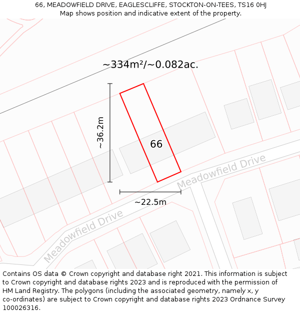 66, MEADOWFIELD DRIVE, EAGLESCLIFFE, STOCKTON-ON-TEES, TS16 0HJ: Plot and title map