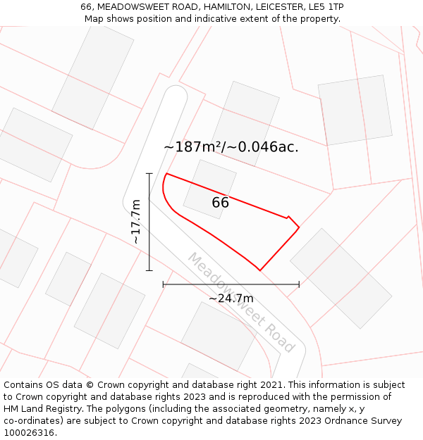 66, MEADOWSWEET ROAD, HAMILTON, LEICESTER, LE5 1TP: Plot and title map