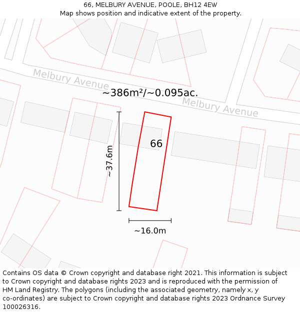 66, MELBURY AVENUE, POOLE, BH12 4EW: Plot and title map
