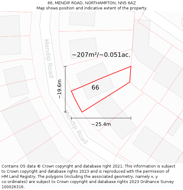66, MENDIP ROAD, NORTHAMPTON, NN5 6AZ: Plot and title map