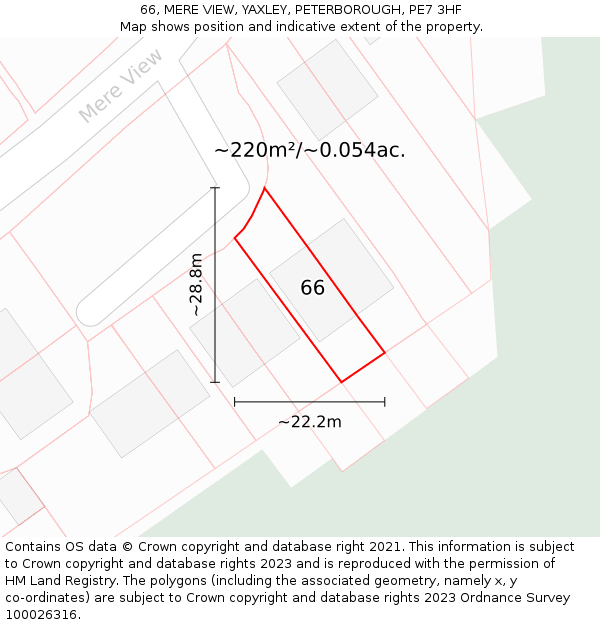 66, MERE VIEW, YAXLEY, PETERBOROUGH, PE7 3HF: Plot and title map