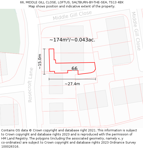 66, MIDDLE GILL CLOSE, LOFTUS, SALTBURN-BY-THE-SEA, TS13 4BX: Plot and title map