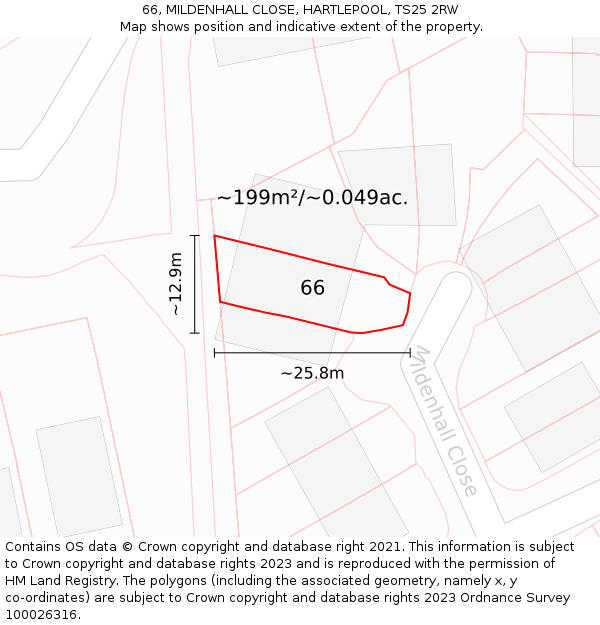 66, MILDENHALL CLOSE, HARTLEPOOL, TS25 2RW: Plot and title map