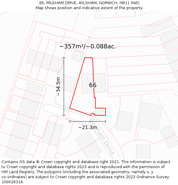 66, MILEHAM DRIVE, AYLSHAM, NORWICH, NR11 6WD: Plot and title map