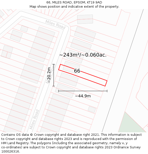66, MILES ROAD, EPSOM, KT19 9AD: Plot and title map