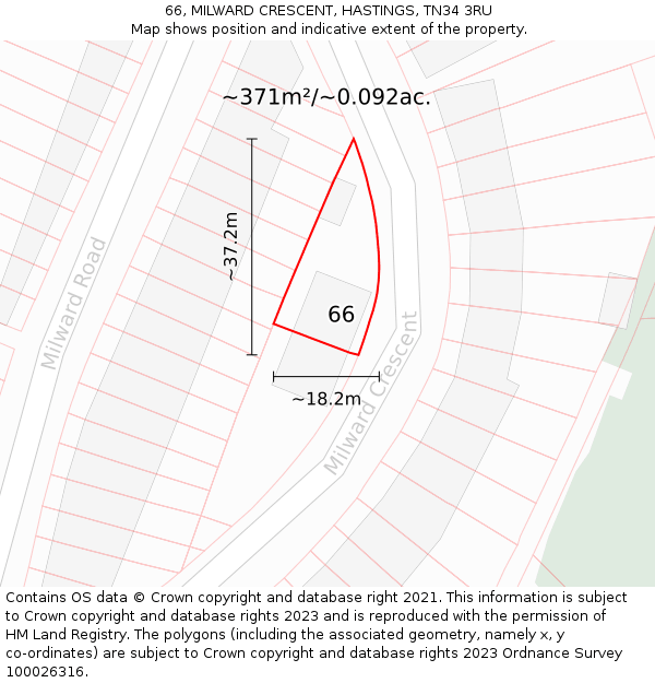 66, MILWARD CRESCENT, HASTINGS, TN34 3RU: Plot and title map
