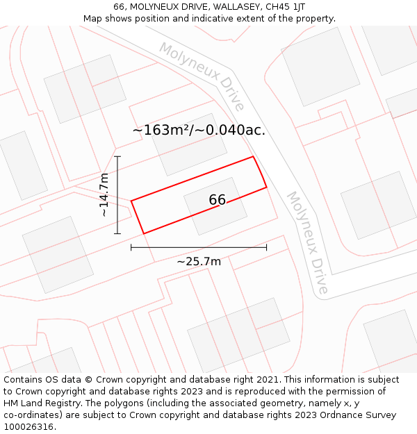 66, MOLYNEUX DRIVE, WALLASEY, CH45 1JT: Plot and title map