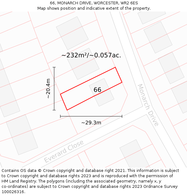 66, MONARCH DRIVE, WORCESTER, WR2 6ES: Plot and title map
