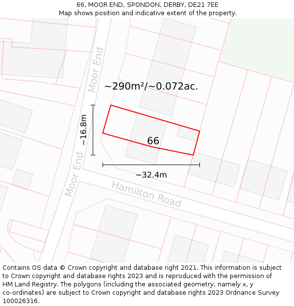 66, MOOR END, SPONDON, DERBY, DE21 7EE: Plot and title map