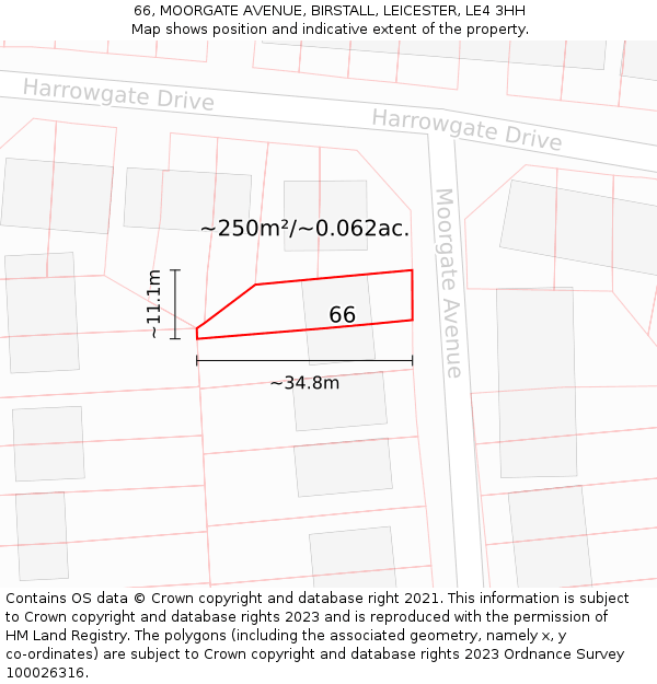 66, MOORGATE AVENUE, BIRSTALL, LEICESTER, LE4 3HH: Plot and title map