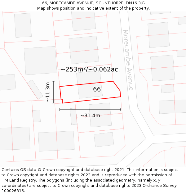 66, MORECAMBE AVENUE, SCUNTHORPE, DN16 3JG: Plot and title map