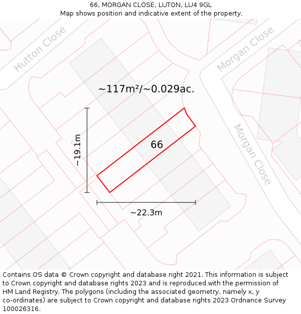 66, MORGAN CLOSE, LUTON, LU4 9GL: Plot and title map