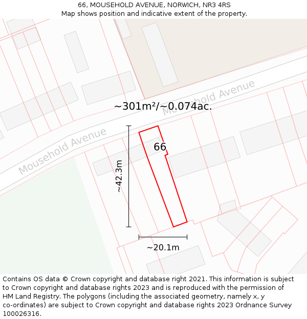 66, MOUSEHOLD AVENUE, NORWICH, NR3 4RS: Plot and title map