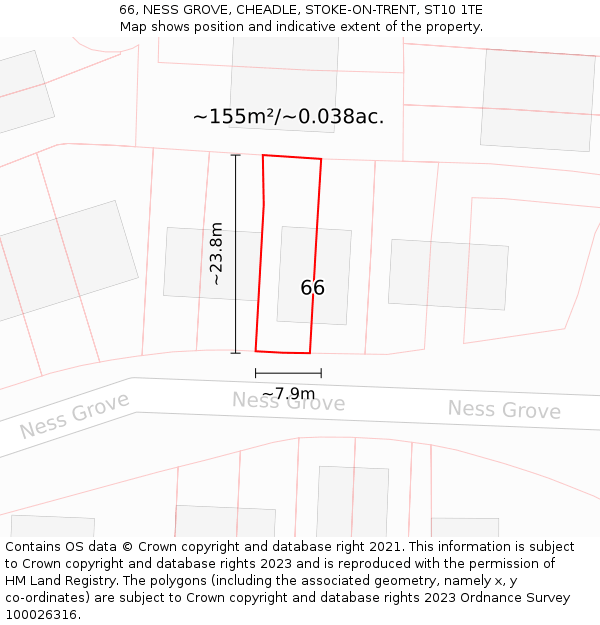 66, NESS GROVE, CHEADLE, STOKE-ON-TRENT, ST10 1TE: Plot and title map