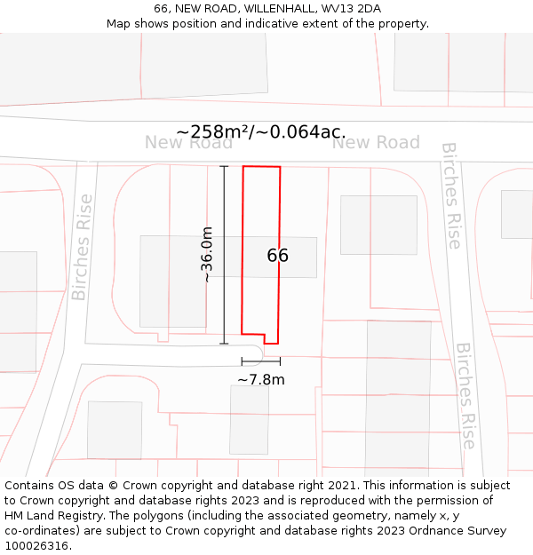 66, NEW ROAD, WILLENHALL, WV13 2DA: Plot and title map