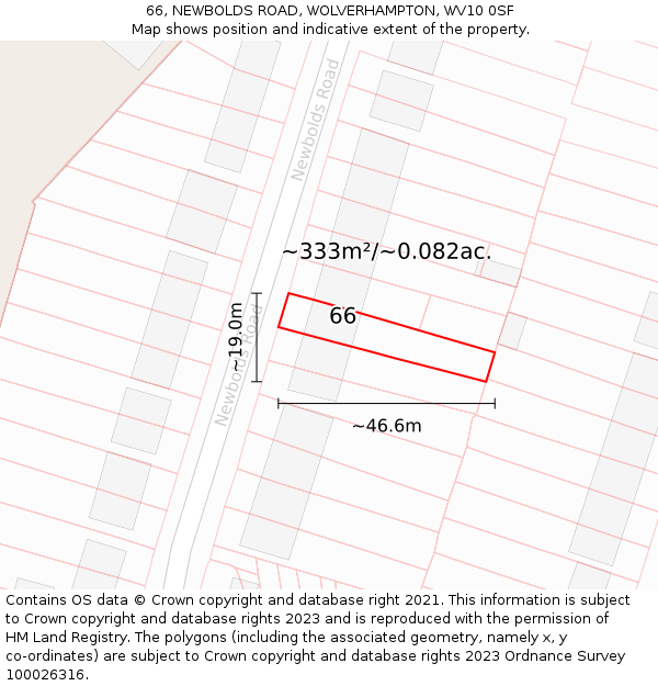 66, NEWBOLDS ROAD, WOLVERHAMPTON, WV10 0SF: Plot and title map