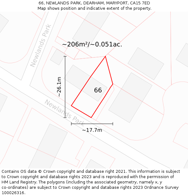 66, NEWLANDS PARK, DEARHAM, MARYPORT, CA15 7ED: Plot and title map